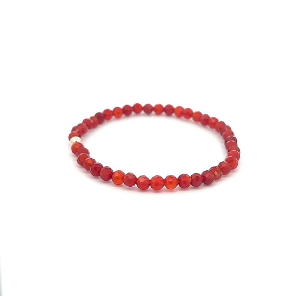 Natural Gemstones Carnelian Microfaceted 4mm Stretch Bracelet with 14K Polished - Picture 3 of 5